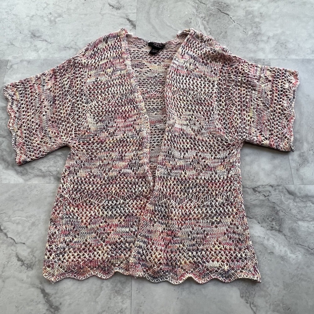 Hooked Up by IOT‎ Size Small S Open Knit Cardigan Sweater Rainbow Color